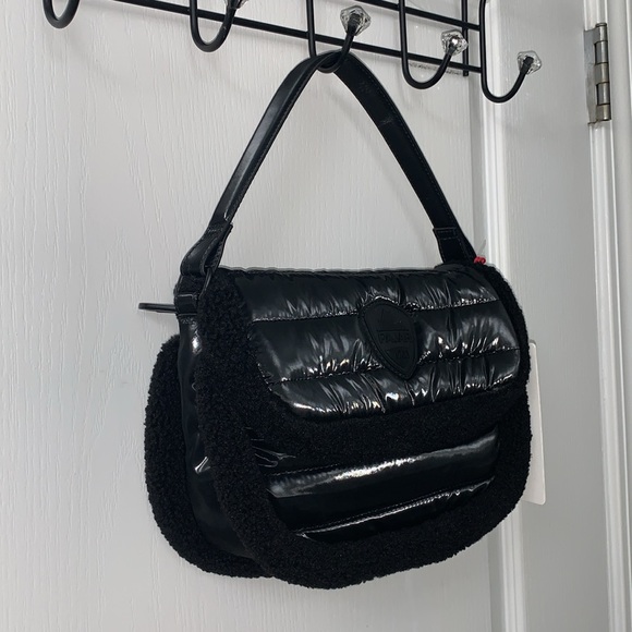 Pajar Quilted Puffer Crossbody Bag with Black Sherpa Border - Picture 4 of 17